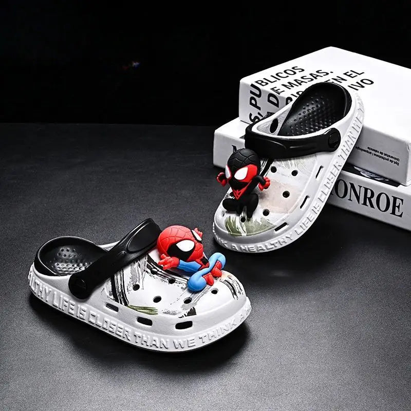 Kids Spiderman Charm Black & White Crocs
