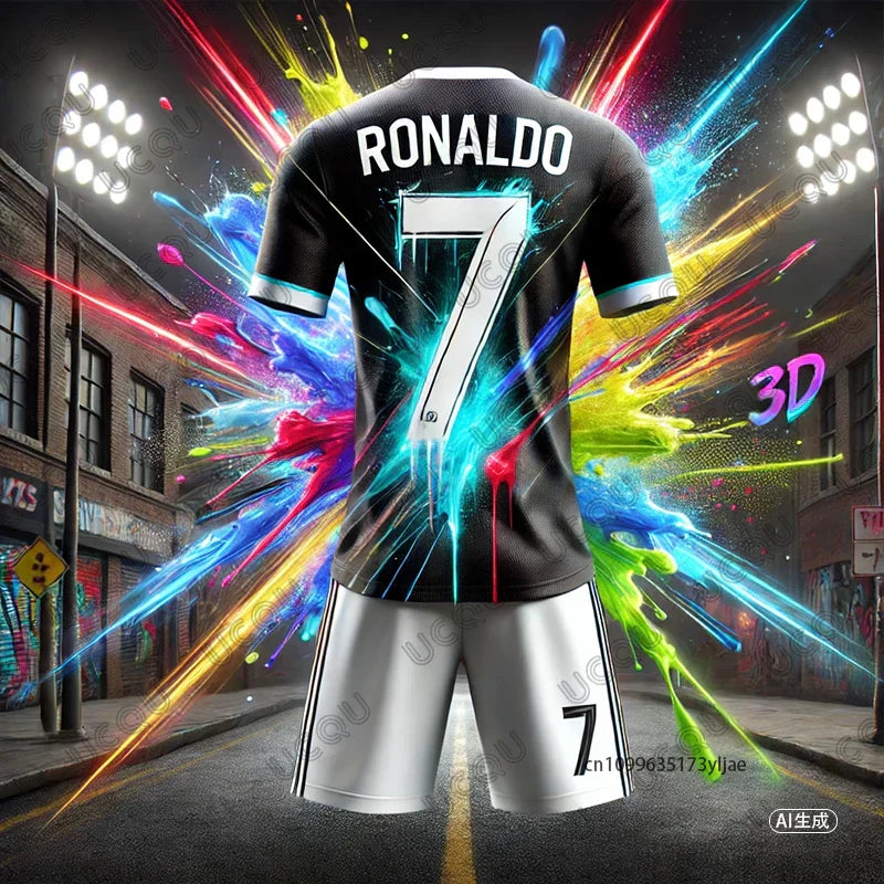 MINISOC Graffiti Ronaldo #7 T-Shirt and Shorts Set for Kids and Adults