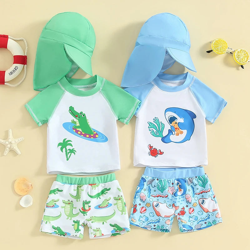 Baby Boys 3Pcs Crocodile Print Swimwear