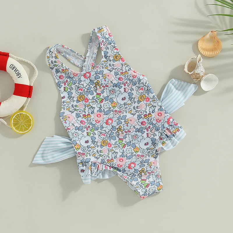 Blue Sleeveless Ruffled Swimmers