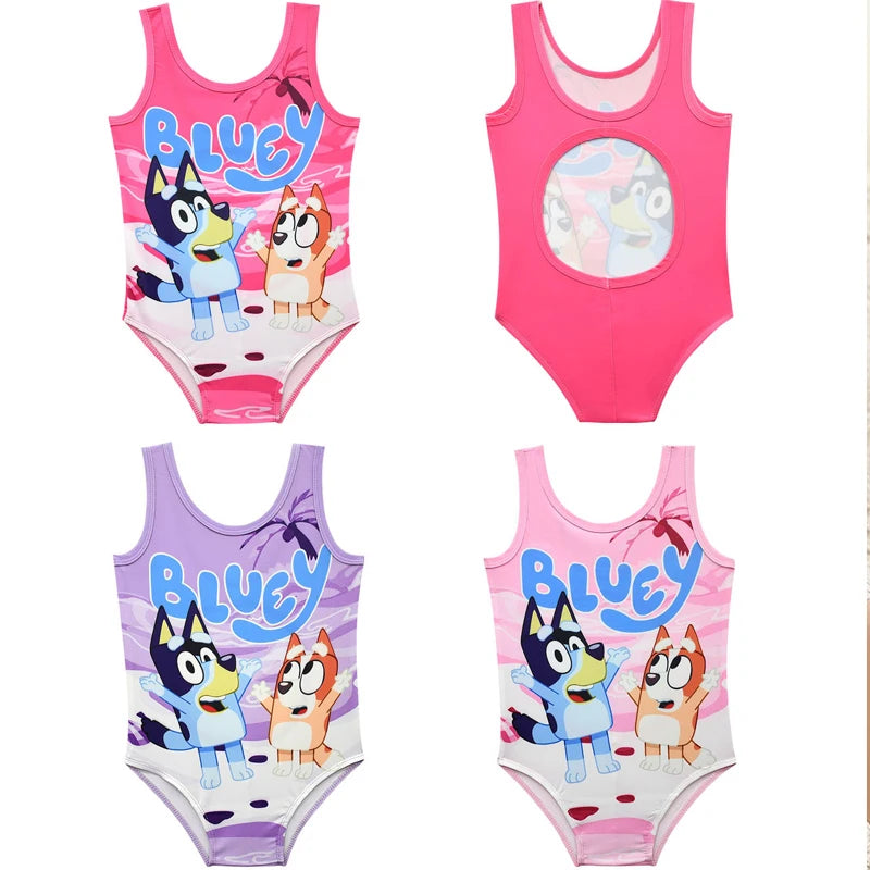 Rose Red Bluey Print One-Piece Swimsuit