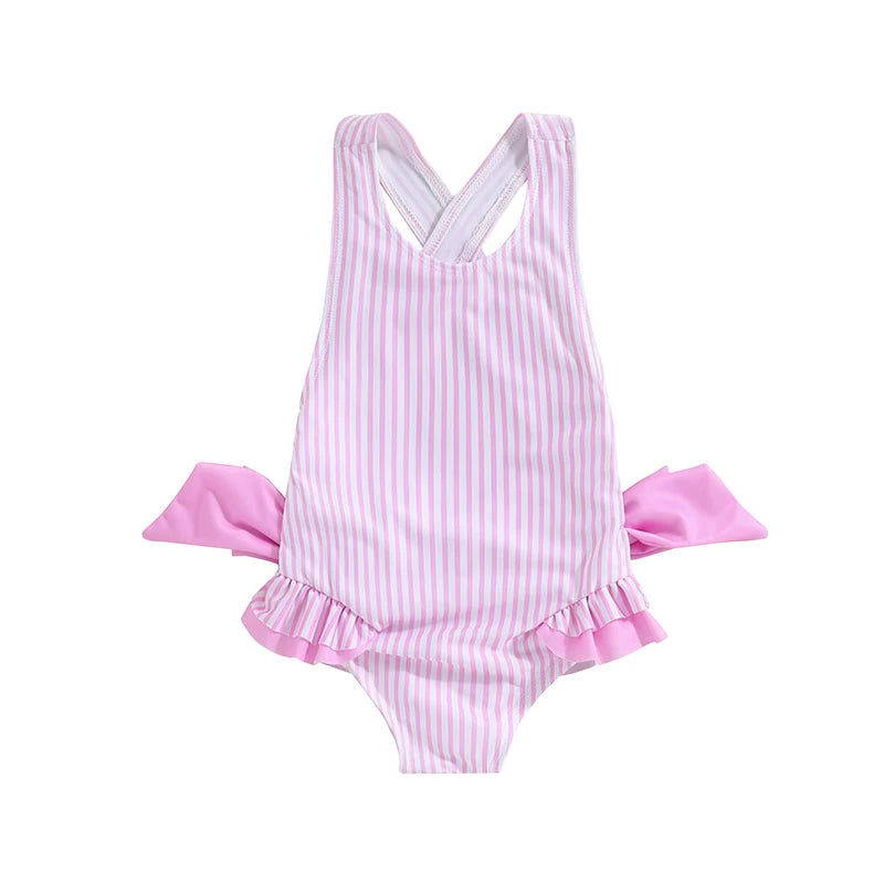 Cute Sleeveless Pink Stripes Swimwear