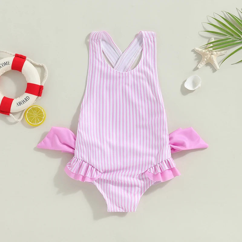 Cute Sleeveless Pink Stripes Swimwear