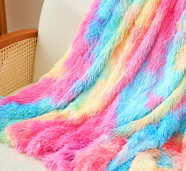 Sofa Throw Tie-dyed Furry Rainbow Blankets