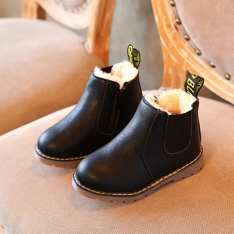 Boys Classic Black Fur Chelsea Boots