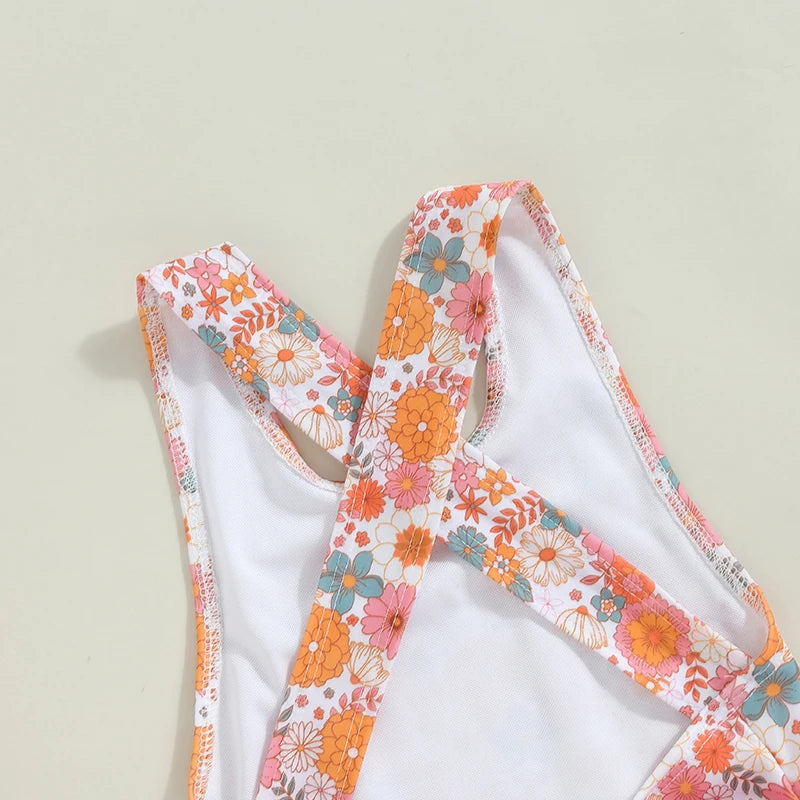 Cute Sleeveless Orange Floral Swimwear