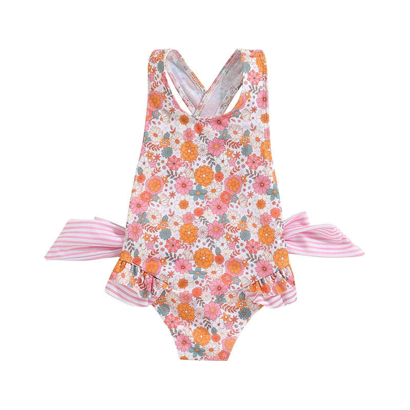 Cute Sleeveless Orange Floral Swimwear