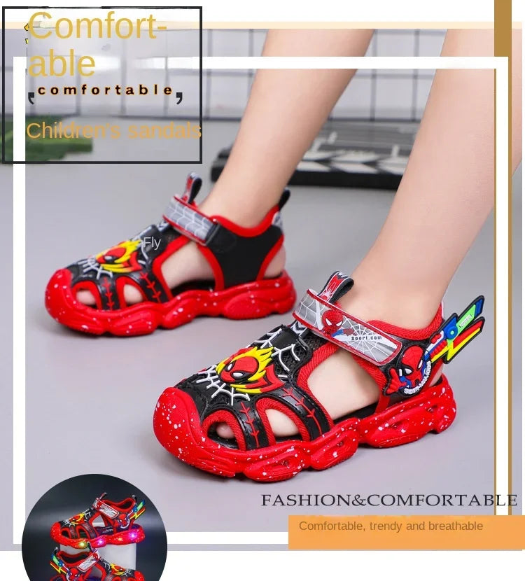 Red Spiderman LED Sandals For Boys