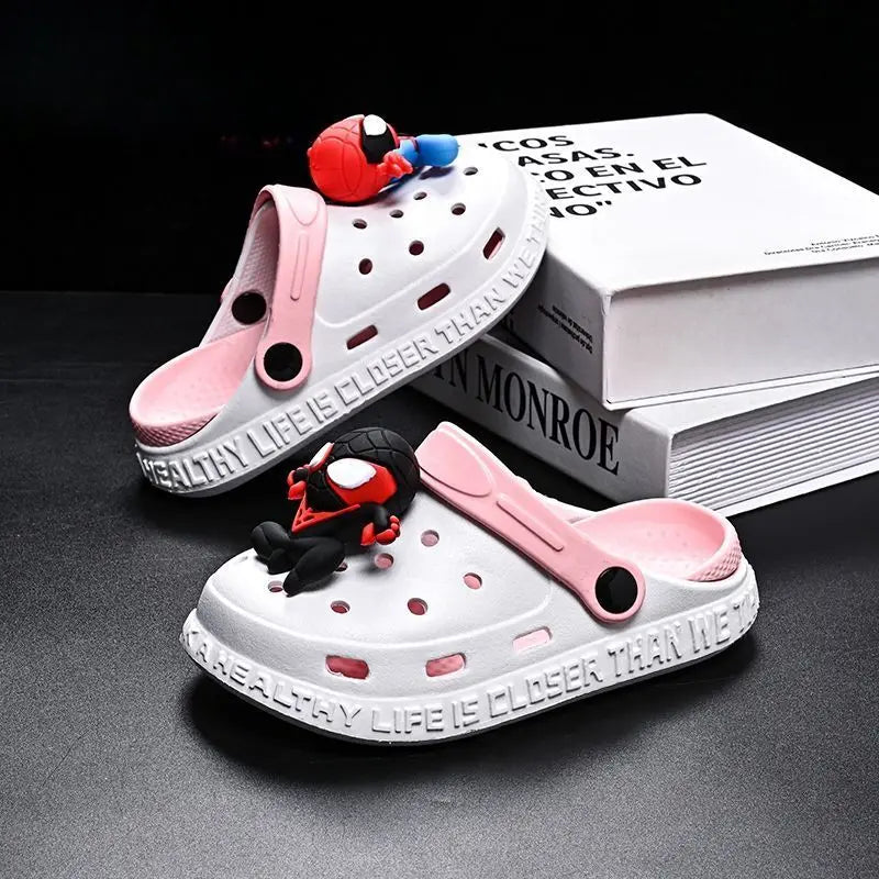 Kids Spiderman Charm White & Pink Crocs