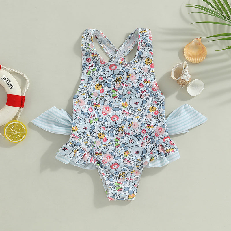 Blue Sleeveless Ruffled Swimmers