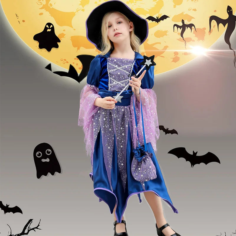 Toddlers Girl Halloween Blue Witch Costume