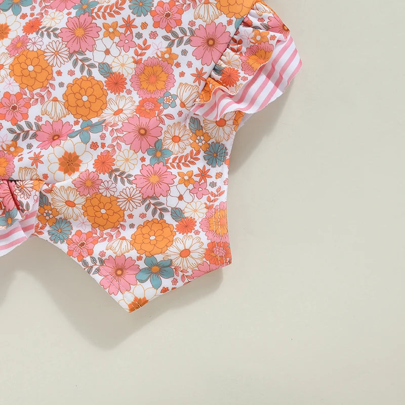 Cute Sleeveless Orange Floral Swimwear