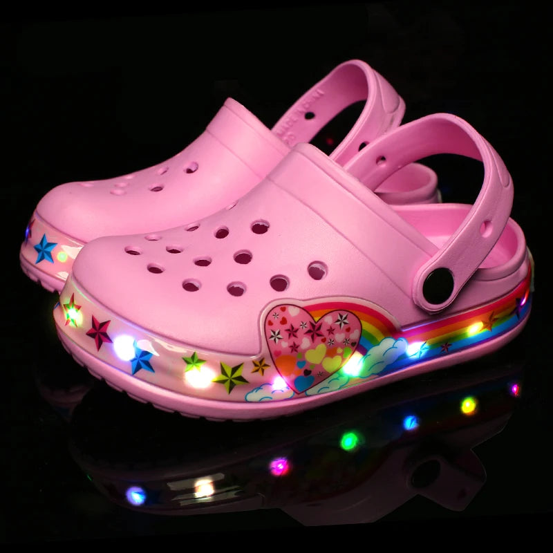 Kids Pink Love heart LED Crocs