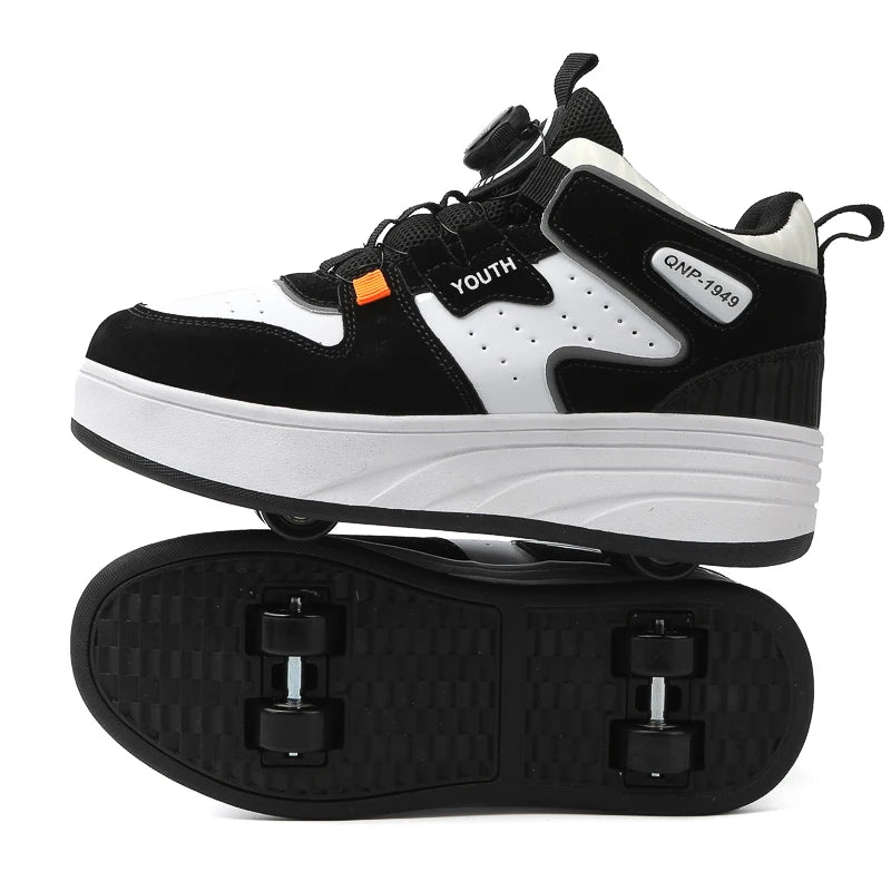 Kids Black & White Invisible Four Wheel (Removable) Shoes