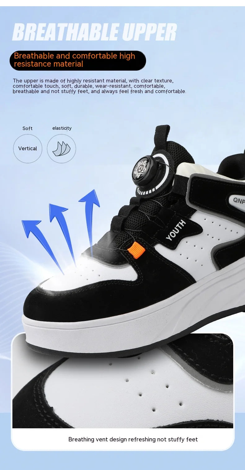 Kids Black & White Invisible Four Wheel (Removable) Shoes