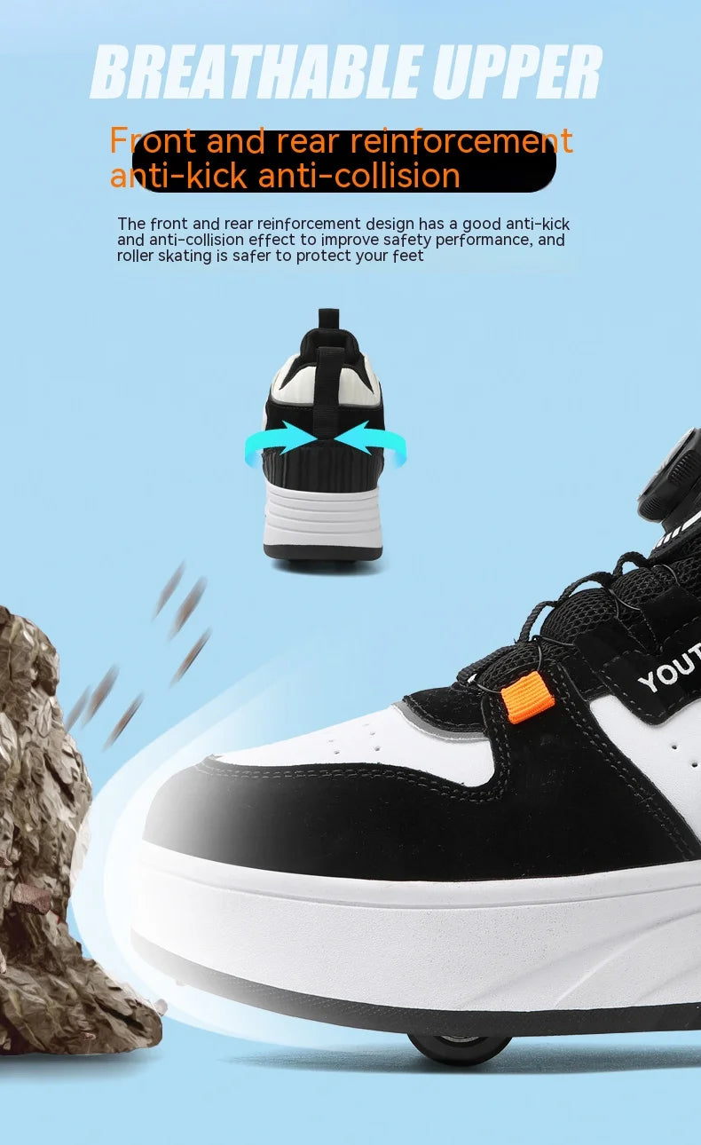 Kids Black & White Invisible Four Wheel (Removable) Shoes