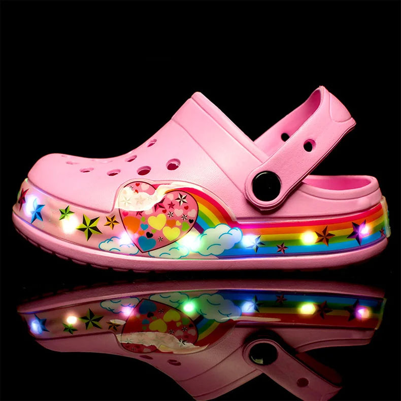 Kids Pink Love heart LED Crocs