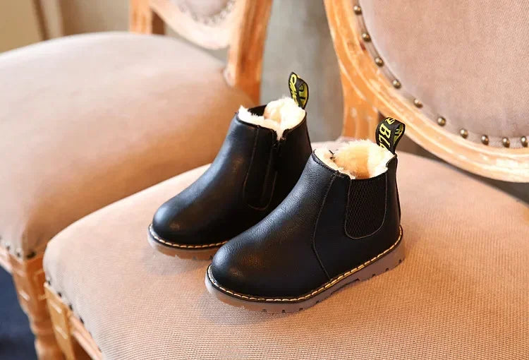 Boys Classic Black Fur Chelsea Boots