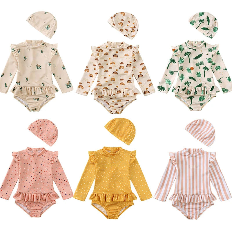 2024 Summer Floral Girls UPF50+ Long Sleeves Swimmer Set