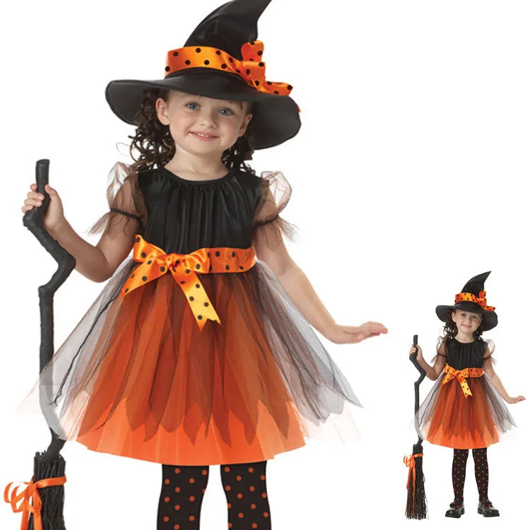Toddlers Girl Orange Halloween Witch Costume