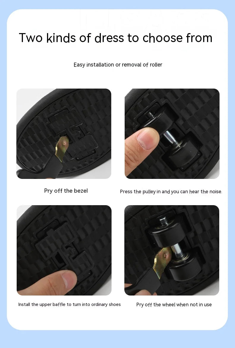 Kids Black & White Invisible Four Wheel (Removable) Shoes