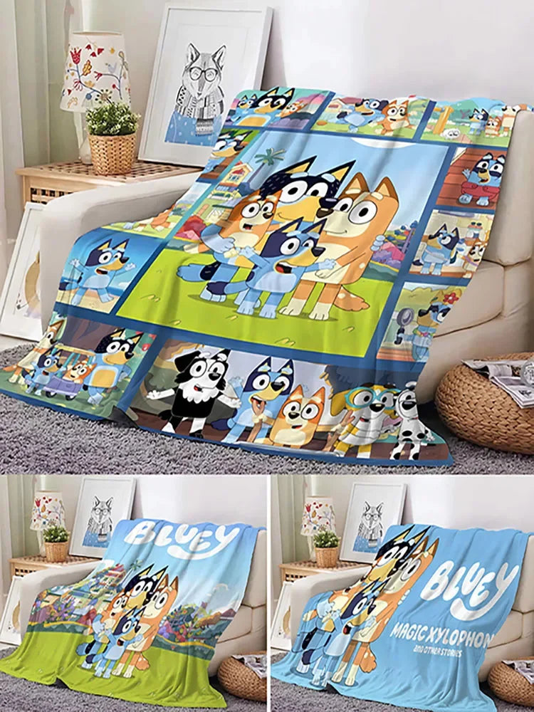 Bluey Anime Plush Blanket Blue and Green