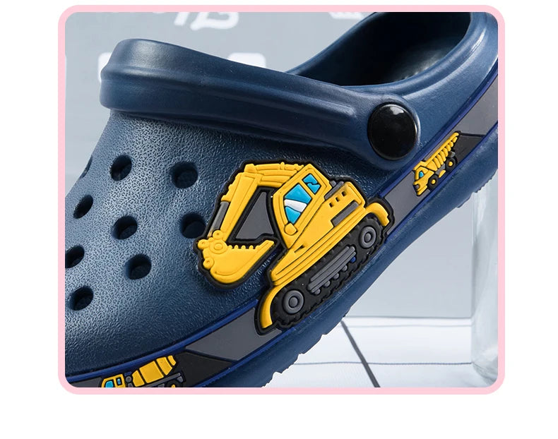 Dark Blue Construction Vehicles Print Crocs