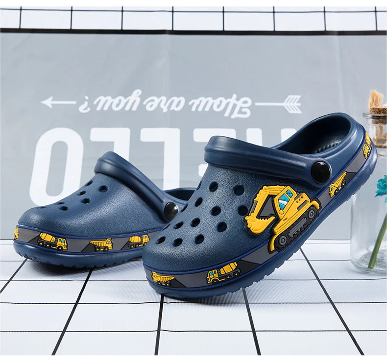 Dark Blue Construction Vehicles Print Crocs