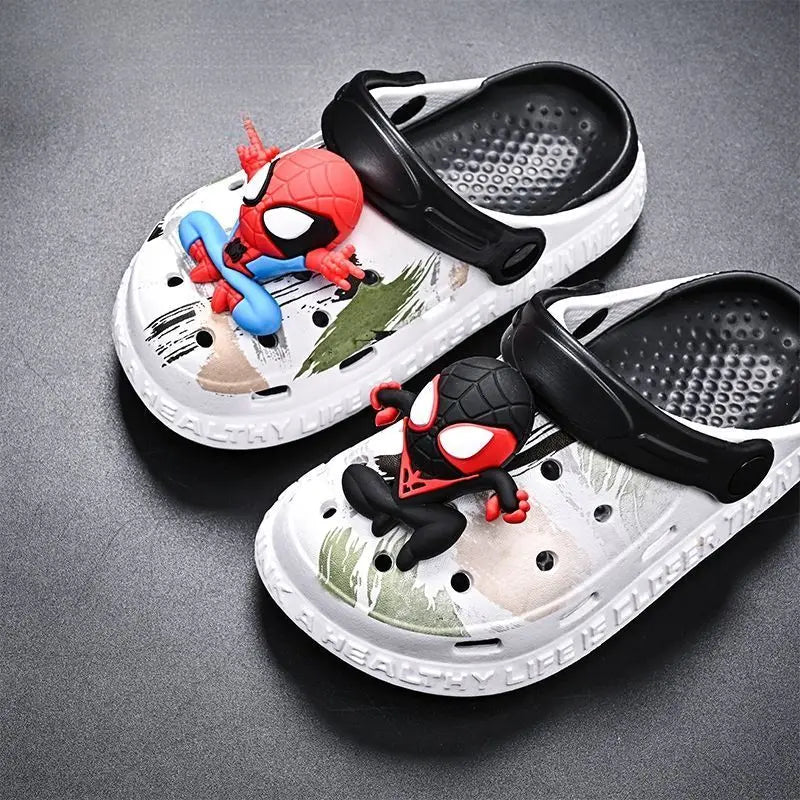 Kids Spiderman Charm Black & White Crocs