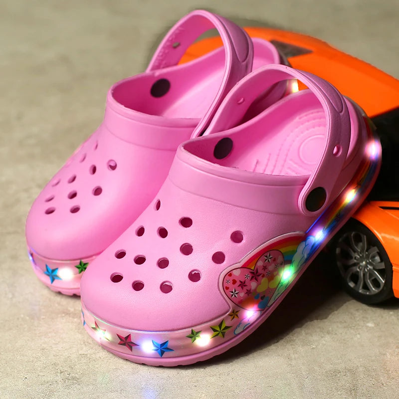 Kids Pink Love heart LED Crocs