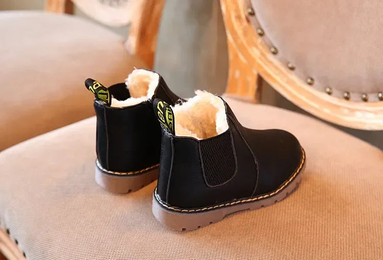 Boys Classic Black Fur Chelsea Boots
