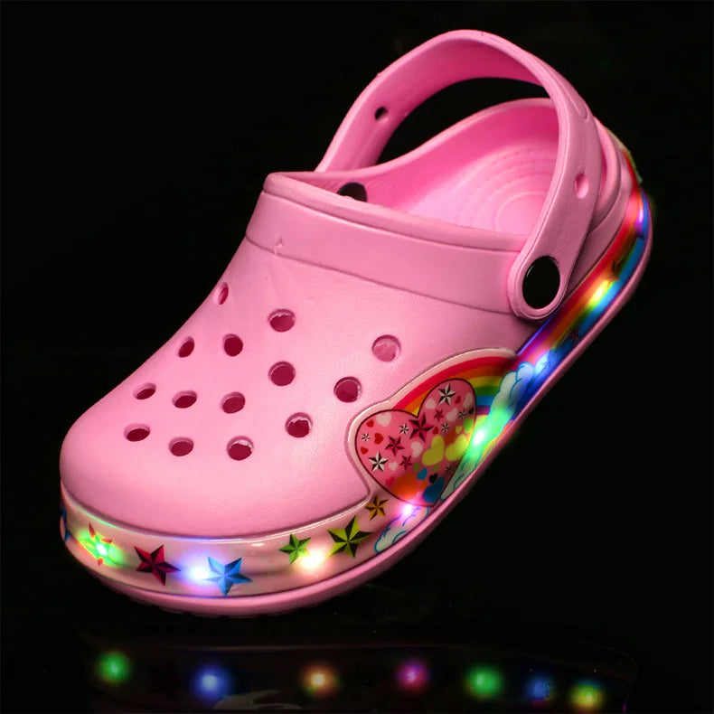 Kids Pink Love heart LED Crocs